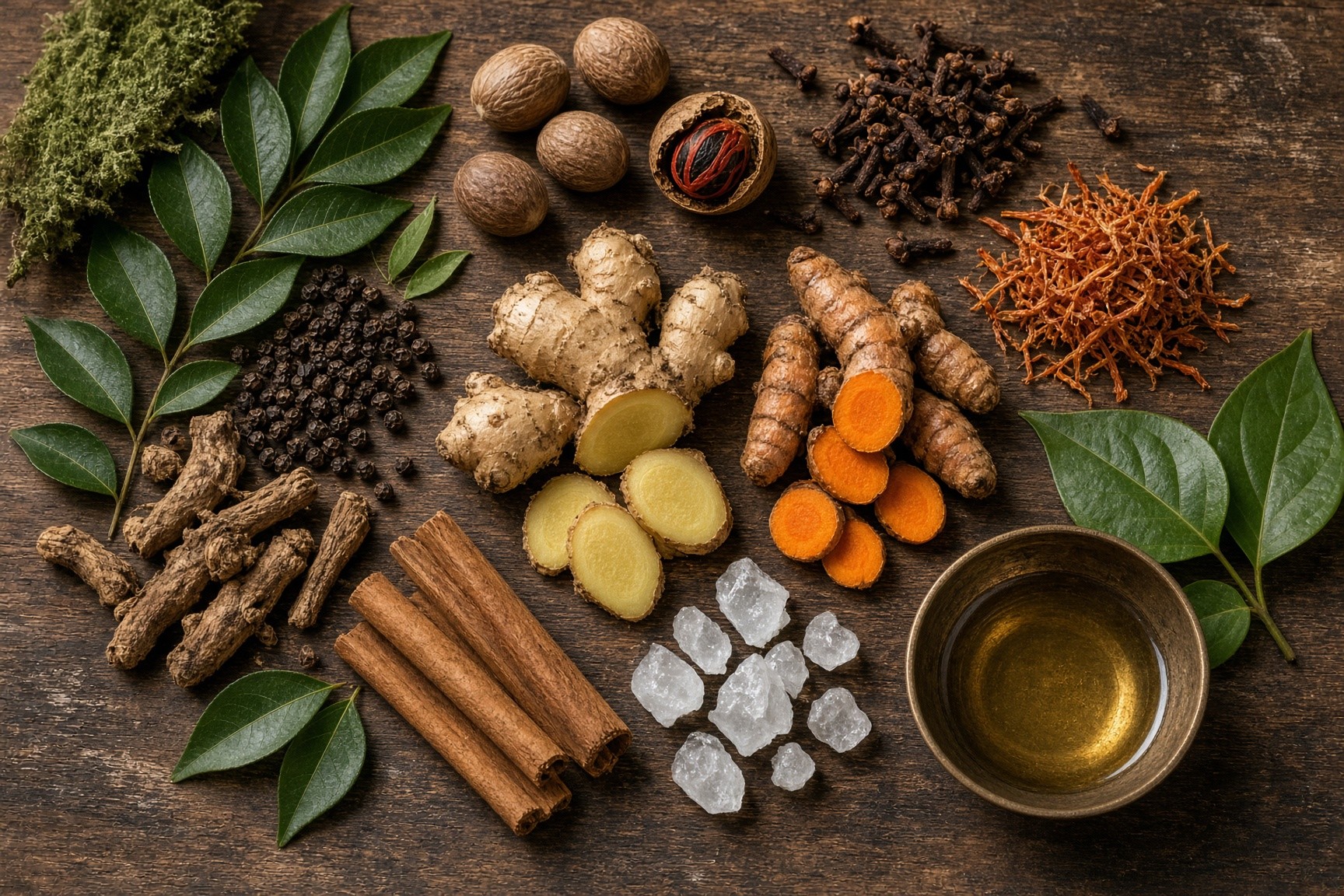 Nutmeg, wild ginger, cloves, camphor and forest herbs